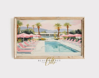 Summer Frame TV Art, Retro Pool Art, Mid Century Modern Preppy Palm Springs Samsung Frame TV, Summer TV Screensaver Instant Digital Download