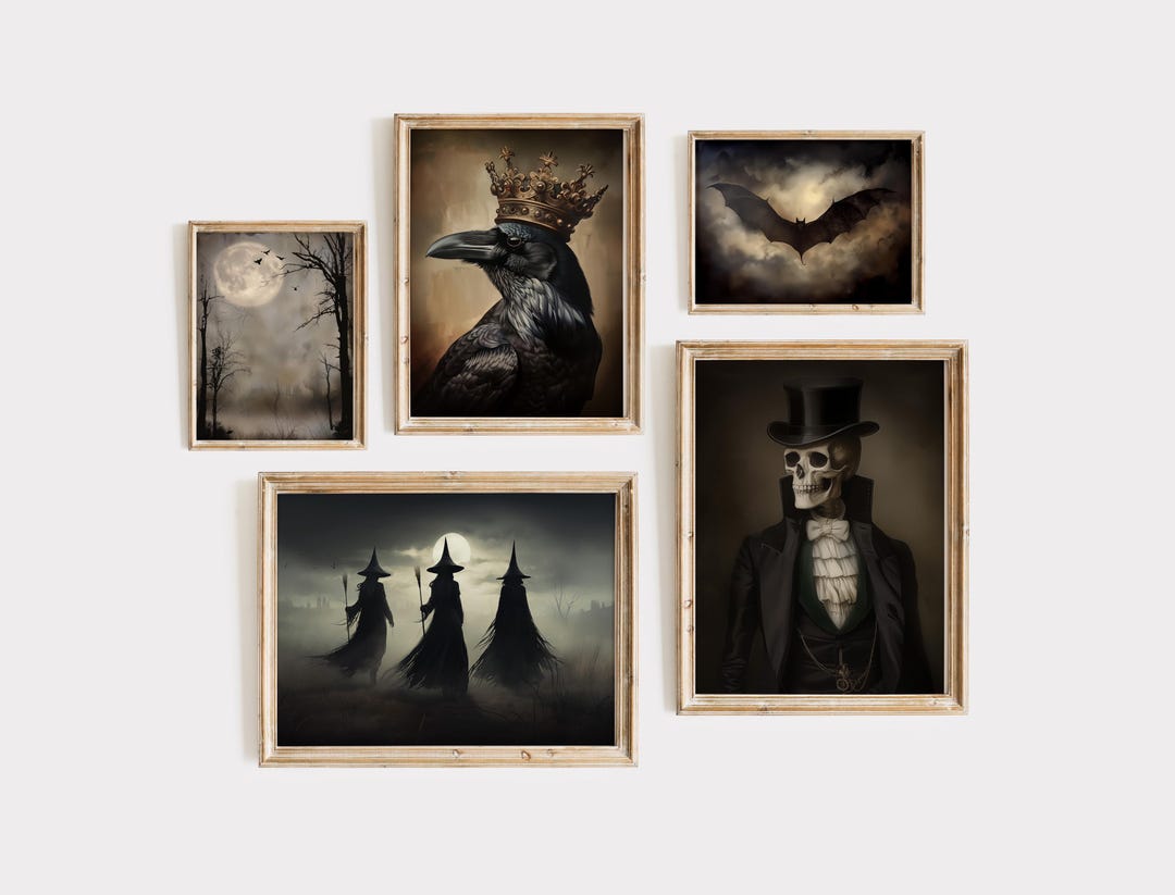 Halloween Print Set of 5 Spooky Moody Paintings, Dark Gothic Wall Art ...