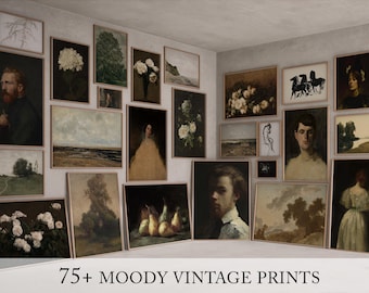 Láminas vintage de estilo melancólico, set de pared imprimible de Dark Academia Gallery, set de arte de pared de estilo francés melancólico, láminas digitales de Antique Gallery