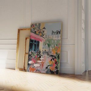 Paris Cafe Art Print, Pink Pastel Paris Painting, Coquette Room Decor, Girly Print, Trendy Wall Art, Gallery Wall Print Parisienne Aesthetic image 2