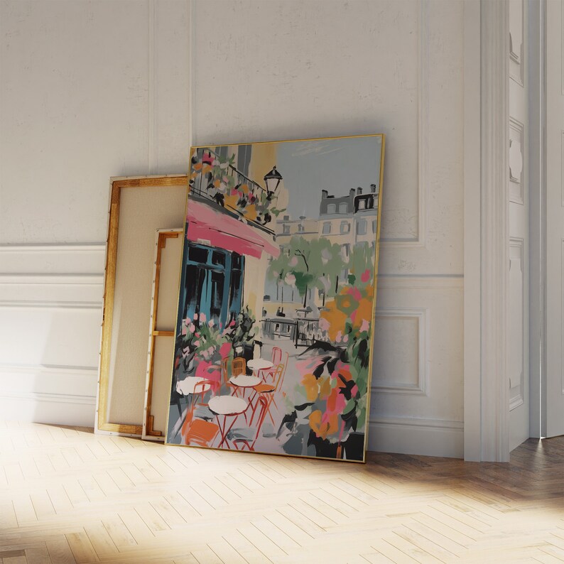 Paris Cafe Art Print, Pink Pastel Paris Painting, Coquette Room Decor, Girly Print, Trendy Wall Art, Gallery Wall Print Parisienne Aesthetic image 2