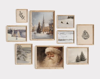 Neutral Christmas Print Set, Vintage Winter Holiday Wall Art Bundle, Printable Christmas Gallery Wall Set, Holiday Decor, Digital Prints