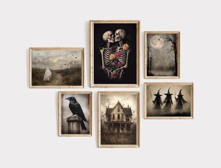 WINDVALE 6 Stampe Artistiche Da Parete Vintage Halloween – Fantasmi E Scheletri, Dimensioni 20,3x25,4 Cm, Quadri Retrò Per Decorazione Camera E Festa