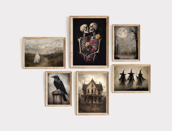 WINDVALE 6 Stampe Artistiche Da Parete Vintage Halloween – Fantasmi E Scheletri, Dimensioni 20,3x25,4 Cm, Quadri Retrò Per Decorazione Camera E Festa