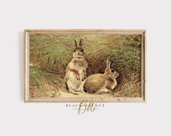 Easter Frame TV Art, Vintage Bunny Rabbits Painting for Samsung Frame TV, Spring Aesthetic, Digital Download, French Country Farmhouse