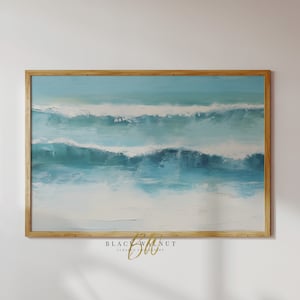 Ocean Waves Art Print, Coastal Aesthetic, Abstract Waves Painting, Beach House Decor, Summer Painting, Horizontal Print, Digital Print