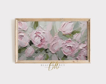Frame TV Art Flower Painting, Spring Floral Blush Pink Painting Digital Download, Abstract Textured 3D Flower Art for Samsung Frame TV