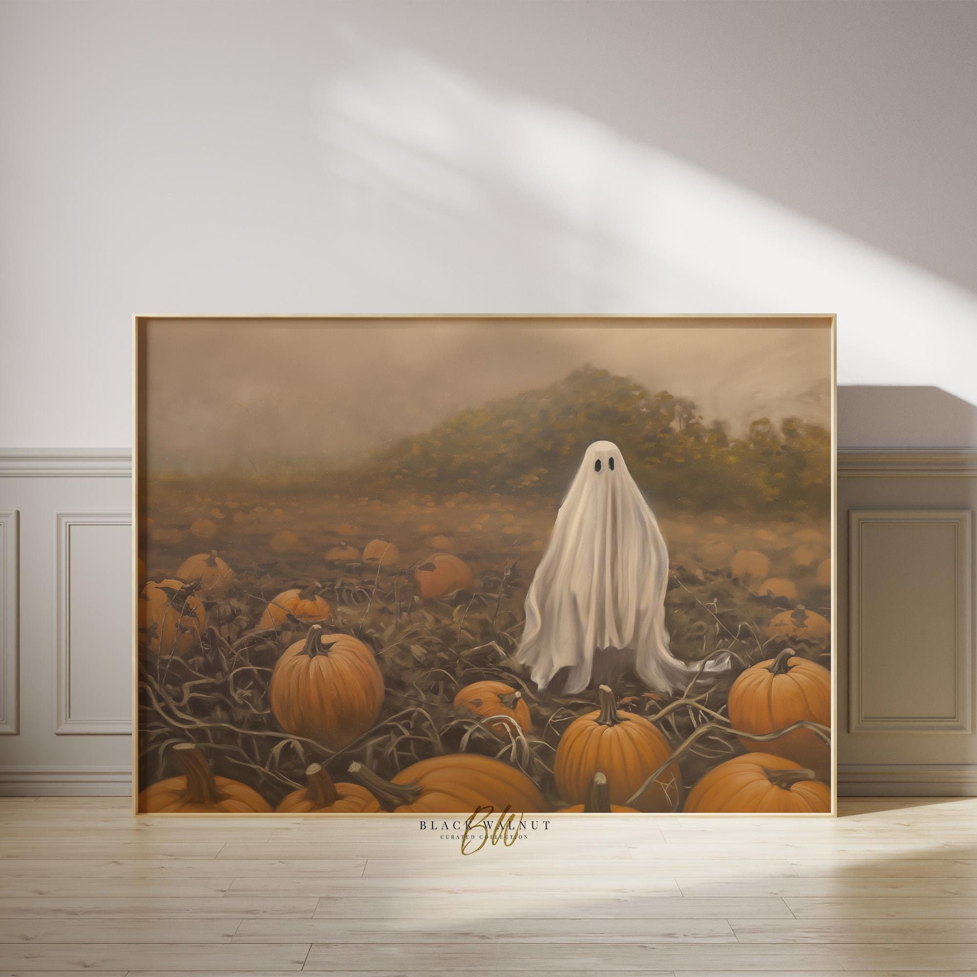 Ghost Art Print, Halloween Wall Art, Sheet Ghost in Pumpkin Patch ...