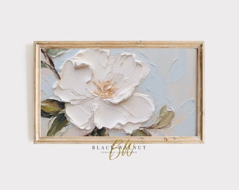 Frame TV Abstract Flower Art, Textured 3D Flower Art, White Wildflower Painting for Samsung Frame TV, Floral Digital Download