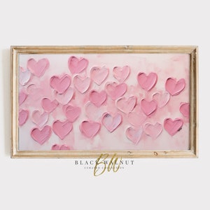 Valentine&#39;s Day Frame TV Art Pink Hearts, Pink Hearts Painting, Modern Abstract Pink Hearts, Blush Pink Textured Hearts, Digital Download