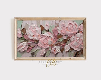 Floral Frame TV Art, Flower Painting, Abstract Pink Roses for Samsung Frame TV, Spring Summer Flowers, Digital Download, Textured 3D Flowers