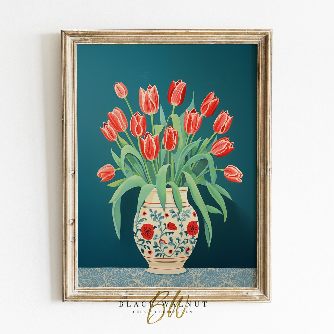 Tulips Art Print, Grandmillennial Decor, Maximalist Coquette