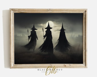 Hexe Wand Kunst Druck, Halloween Dekor, Gothic Hexen druckbare Kunst, Wicca Kunst, Moody Spooky Dark Academia Dekor, Cottagecore Dekor Digital