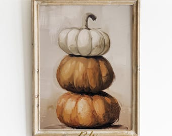 Halloween Pumpkin Wall Art Print, Halloween Decor, Fall Vintage Style Still Life, Rustic Country Painting, Printable Art, Digital Print