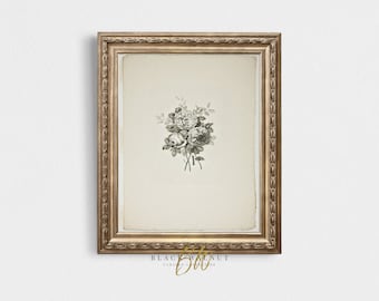 Printable Floral Sketch, Printable Antique Floral Drawing, French County Farmhouse, Vintage Minimal Sketch, Flower Drawing, Printable Art