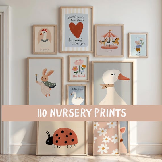 Nursery Prints, Girl Playroom Gallery Wall Set, Modern Kids Room Wall Art Print Bundle, Fun Kids Room Wall Art Poster Bundle Digital Prints