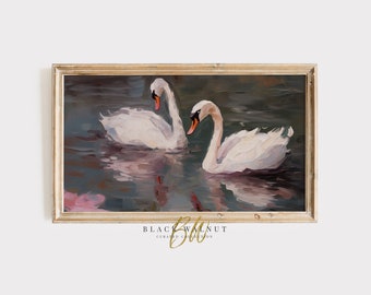 Samsung Frame TV Art Swan Painting, Coquette Room Decor, Swan Frame TV Art, Digital Download, Modern Farmhouse Decor