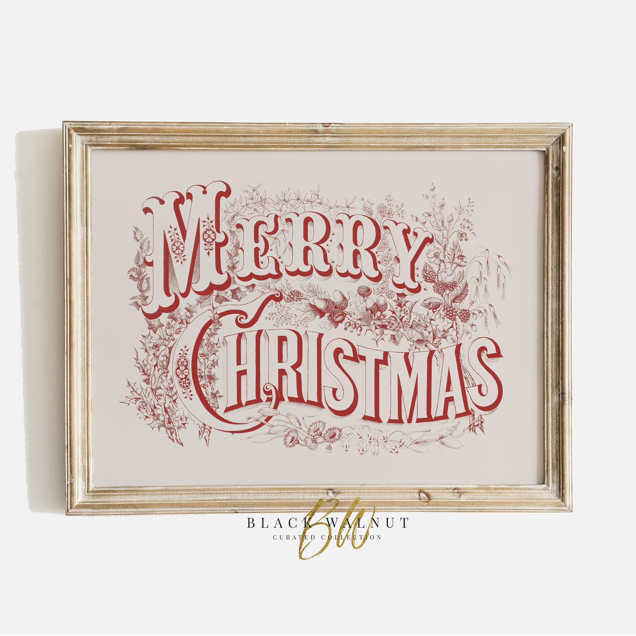 Merry Christmas Printable Wall Art, Red Vintage Christmas Sign, Digital  Print, Neutral Holiday Decor, Horizontal Wall Art - Etsy Israel, image size:2100x2100