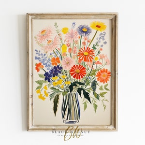 Blumenmarkt Druck Digital, Blumenstrauß Illustration, Maximalist Dekor, Eklektische Galerie Wand Kunst, Moderne Bunte Blumenmalerei