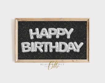 Frame TV Happy Birthday Art, Samsung Frame TV Birthday Party Decor, 4K TV Art, Digital Download, Gold Birthday Balloons