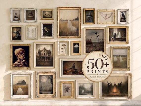 Halloween Gallery Bundle, Vintage Spooky Wall Art Set, 50+ Gothic Printable Art Prints, Trendy Halloween Decor, Witch Ghost Digital Download