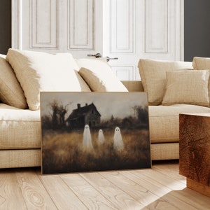 Ghost Art Print, Moody Spooky Ghosts in Field, Halloween Vintage Style ...