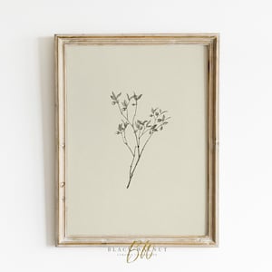 May include: A black and white line drawing of a branch with leaves and berries in a light brown frame.