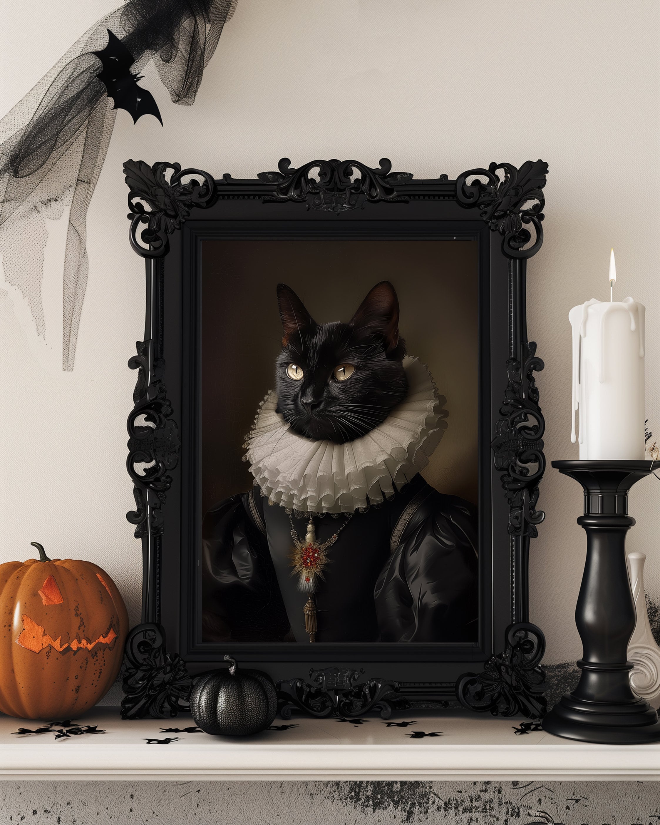 Black Cat Art Print, Vintage Style Poster, Dark Academia Decor, Gothic ...