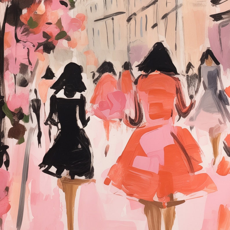 Paris Digital Print, Pink Paris Painting, Abstract Print, Girly Aesthetic, Paris in the Spring, Printable Wall Art, Eiffel Tower Streetscape image 3