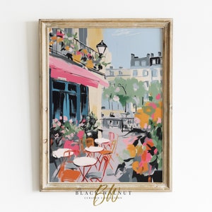 Paris Cafe Art Print, Pink Pastel Paris Painting, Coquette Room Decor, Girly Print, Trendy Wall Art, Gallery Wall Print Parisienne Aesthetic image 1