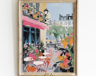 Paris Cafe Art Print, Pink Pastel Paris Painting, Coquette Room Decor, Girly Print, Trendy Wall Art, Gallery Wall Print Parisienne Aesthetic