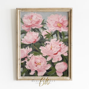 Peonies Print, Pink Floral Painting, Vintage Textured Flower Art Print, Coquette Room Decor, Printable Wall Art, Digital Abstract Flowers