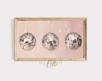 Frame TV Art Disco Balls Party Frame, New Years Eve Samsung Frame TV Art, Pink Silver Birthday Party Frame TV Art Painting, Digital Download