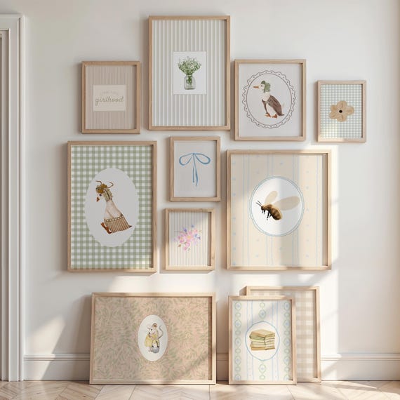 Girl Nursery Gallery Wall Set, Silly Goose Art Print Bundle, Neutral Cottagecore Decor Vintage Style Digital Prints Rustic Country Aesthetic