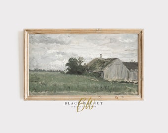 Frame TV Art rustieke schuur schilderij, vintage oude schuur kunst voor Samsung Frame TV, salie groen landschap, digitale download