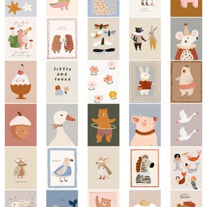 Pode incluir: Uma cole&ccedil;&atilde;o de estampas ilustradas com v&aacute;rios animais e designs extravagantes. As estampas incluem um crocodilo com flores, um leopardo com um chap&eacute;u de festa, um urso com um hula hoop e um porco. Algumas estampas t&ecirc;m texto como "Shine Brightly, Stars."
