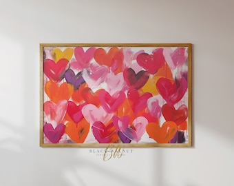 Graffiti Hearts Art Print, Digital Print, Printable Wall Art, Valentine's Day Decor, Modern Funky Colorful Horizontal Art, Heart Painting