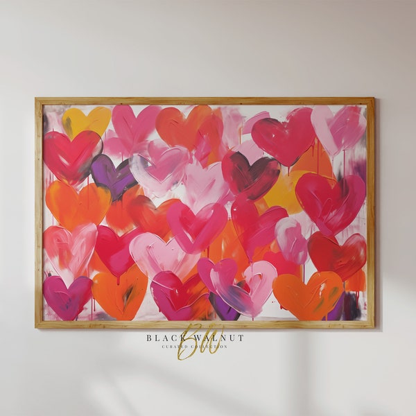 Graffiti Hearts Art Print, Digital Print, Printable Wall Art, Valentine's Day Decor, Modern Funky Colorful Horizontal Art, Heart Painting