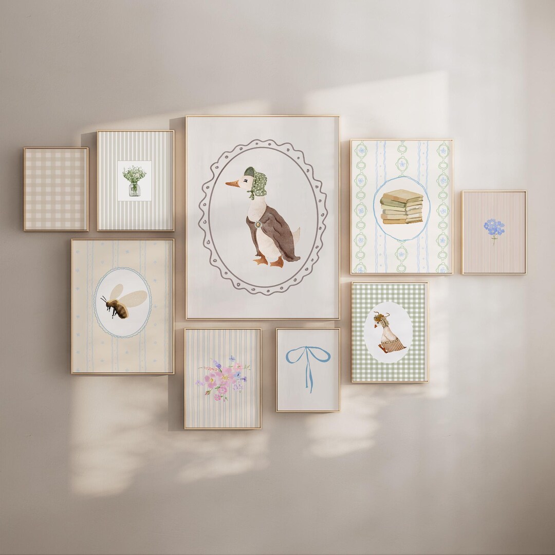 Silly Goose Nursery Gallery Wall Set of 9, Vintage Style Art Print ...