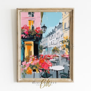 Paris Cafe Printable Art, Paris Cityscape Painting, Coquette Room Decor, Bedroom Wall Art, Gallery Wall Print, Pretty Parisienne Aesthetic