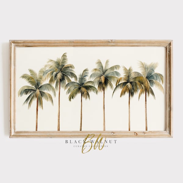 Frame TV Art Palm Trees Painting, Abstract Tropical Art for Samsung Frame TV, Modern Minimalist Botanical, Summer Aesthetic Digital Download