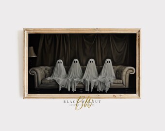 Samsung Frame TV Ghost Art Halloween Gemälde, Geisterfamilie Portrait auf Couch Samsung Frame TV Halloween Decor, TV Bildschirmschoner, Digital
