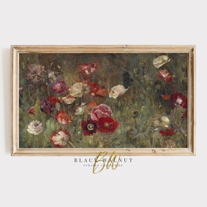 Samsung Frame TV Art Abstract Flowers Painting, Vintage Wildflowers Floral Painting, Digital Download, Flower Art for Frame TV, Moody Art
