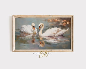 Frame TV Art Swans, Coquette Room Decor, Swans Samsung Frame TV Art, Digital Download, Vintage Style Oil Painting, French Country Vintage