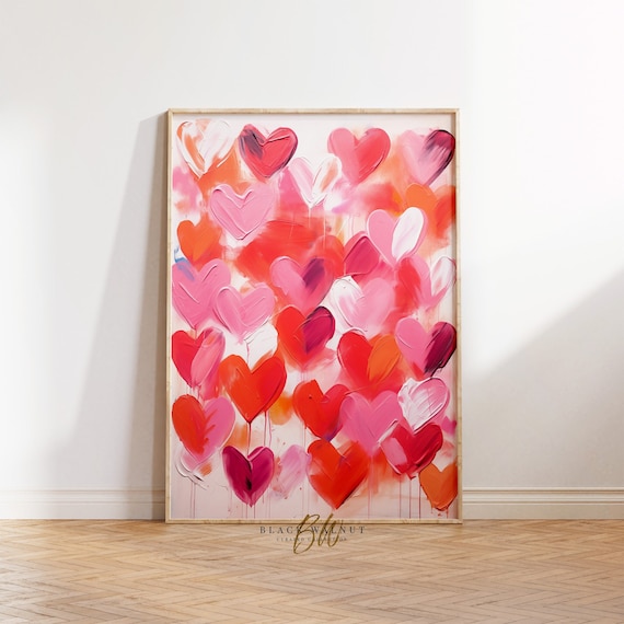 デヴィッド・ニッセン, Nissen, Out of Darknessプリント Pink Red Graffiti Hearts Digital Print, Modern Abstract Hearts