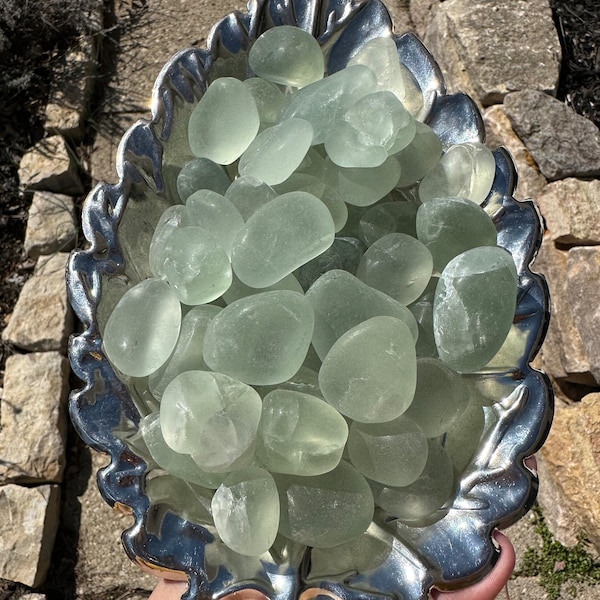 Seaglass Fluorite Crystal Tumbles | Genuine Natural Stone Tumbles | Meditation, Altar, Travel, Reiki, Chakra, Gift | Concentration Stone