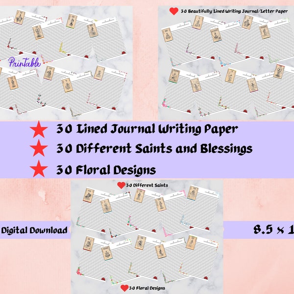 fancy writing paper printable Printable Lined Pages Journal Writing Paper Instant Digital Download Vintage Buddhist Art Floral Designs Pre-Lined Journal Pages 30 Pages