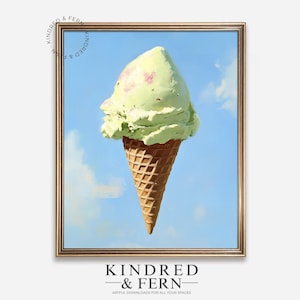 Impressionist Ice Cream Cone Art - Printable Summer Sweet Treat Painting, Whimsical Kitchen Decor, Fun Ice Cream Print, Digital Wall Art 90