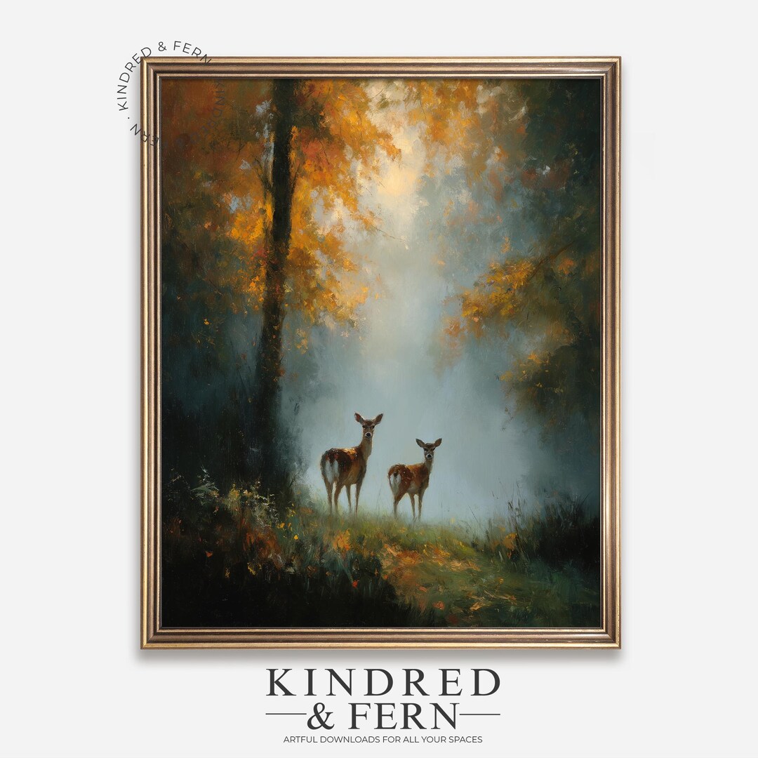 Printable Wall Art Autumn Deer in Forest - Rustic Woodland Scene, Fall ...