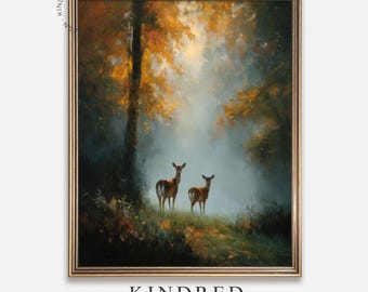 Arte de pared imprimible: Ciervo otoñal en el bosque - Escena rústica de bosque, Impresión artística otoñal, Decoración de pared con un toque melancólico, Descarga digital, Paisaje natural 315